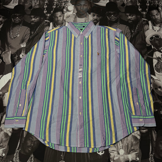 NWT Polo Ralph Lauren Classic Fit Striped Oxford Shirt Large Royal/White/Multi
