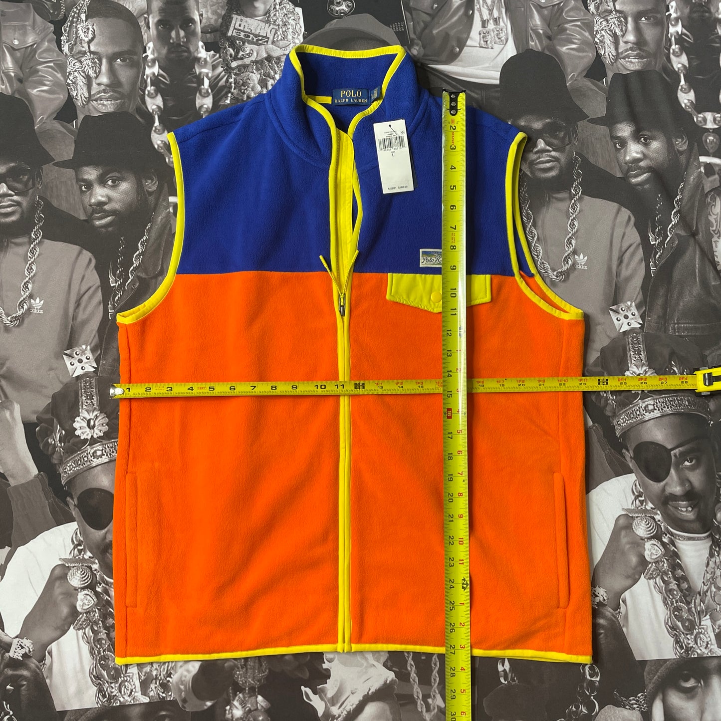 NWT Polo Ralph Lauren Color-Blocked Brushed Fleece Vest Orange Large