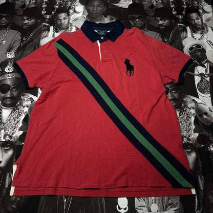Polo Ralph Lauren Custom Fit Big Pony Banner Stripe Cotton Mesh Rugby Shirt XL