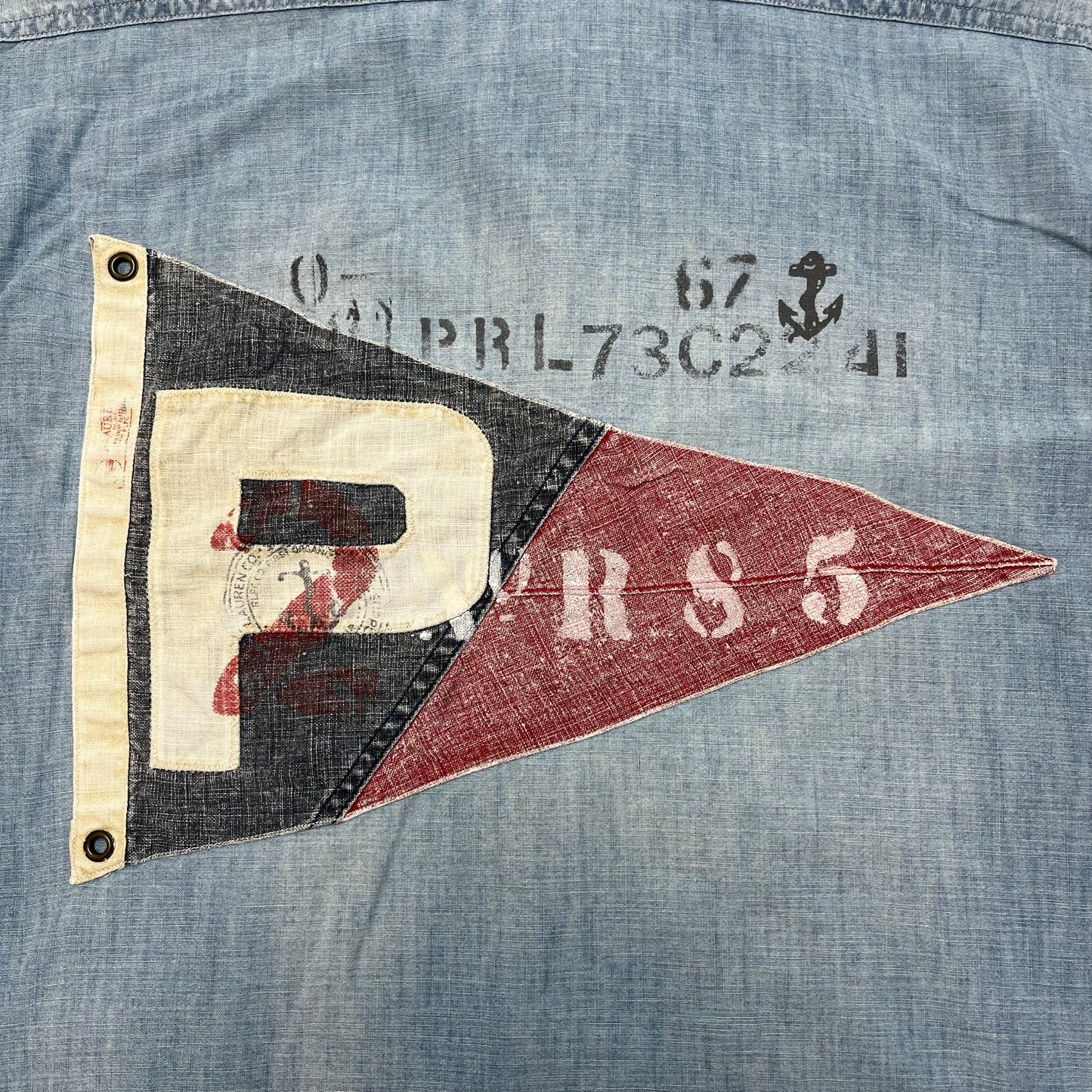 Vintage Polo Ralph Lauren RLYC Yacht Club Flag Men's Denim Chambray Shirt XL