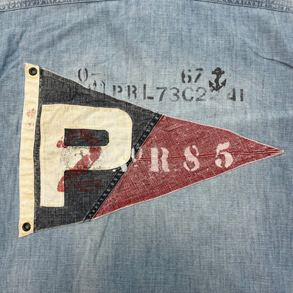 Vintage Polo Ralph Lauren RLYC Yacht Club Flag Men's Denim Chambray Shirt XL