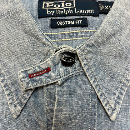 Vintage Polo Ralph Lauren RLYC Yacht Club Flag Men's Denim Chambray Shirt XL