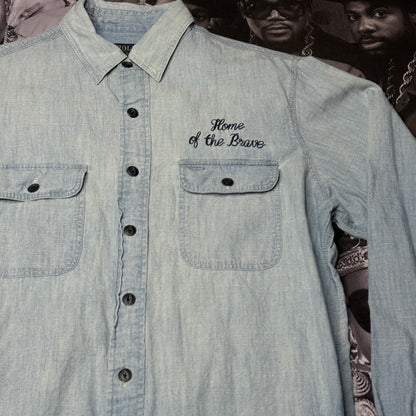 Polo Ralph Lauren Eagle American Flag Embroidered Chambray Button Up Shirt Medium