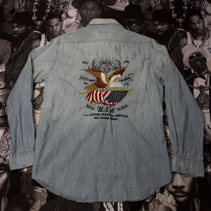 Polo Ralph Lauren Eagle American Flag Embroidered Chambray Button Up Shirt Medium