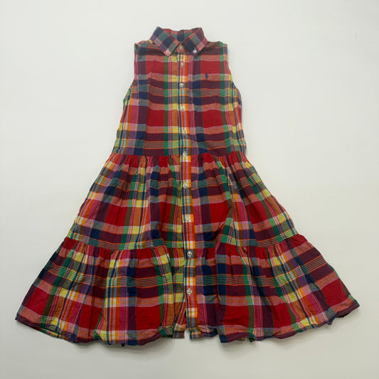 Polo Ralph Lauren Girls Madras Plaid Shirtdress, Size 12, Multi-Colored Sleeveless Tiered Dress