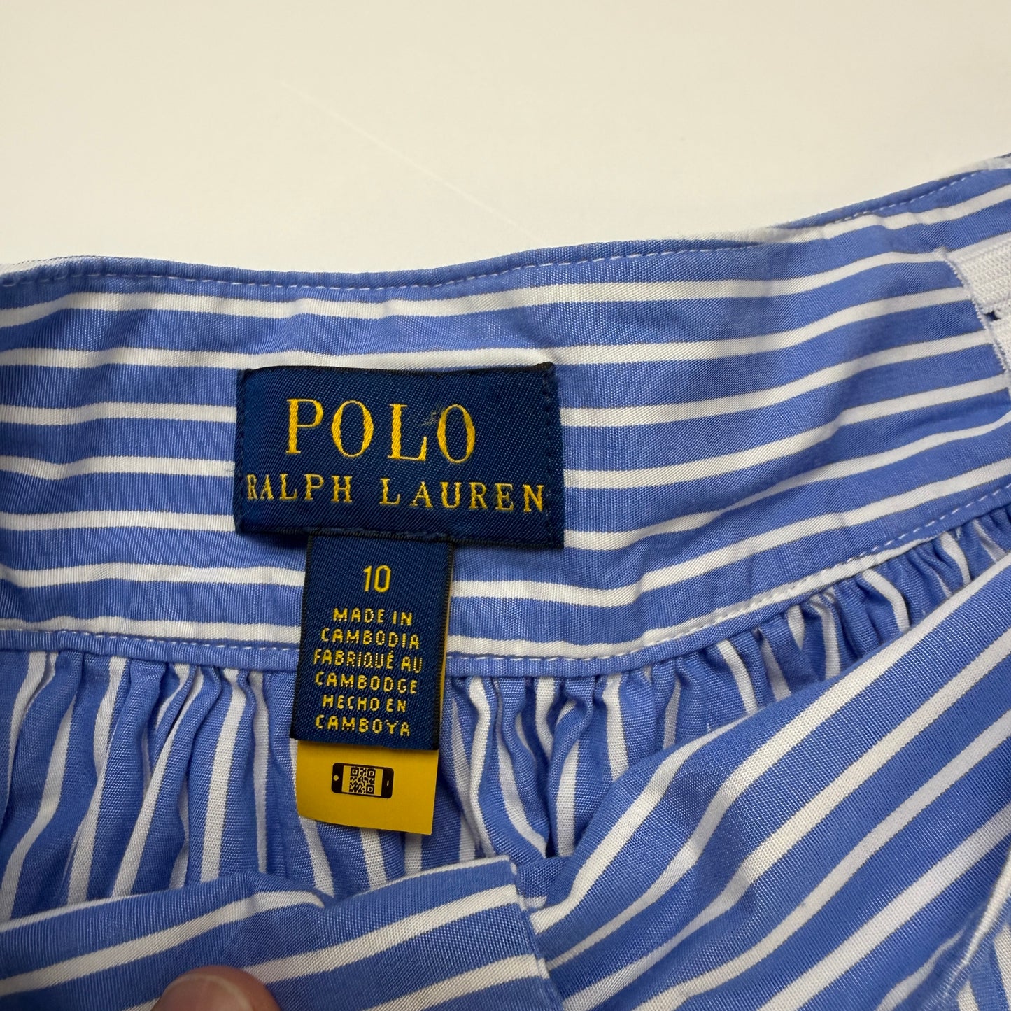 Polo Ralph Lauren Girls Blue and White Striped Cotton Button-Front Skirt, Size 10