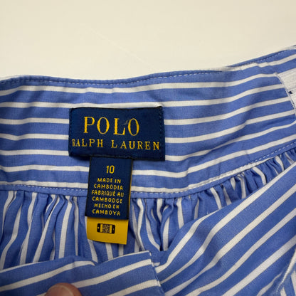 Polo Ralph Lauren Girls Blue and White Striped Cotton Button-Front Skirt, Size 10