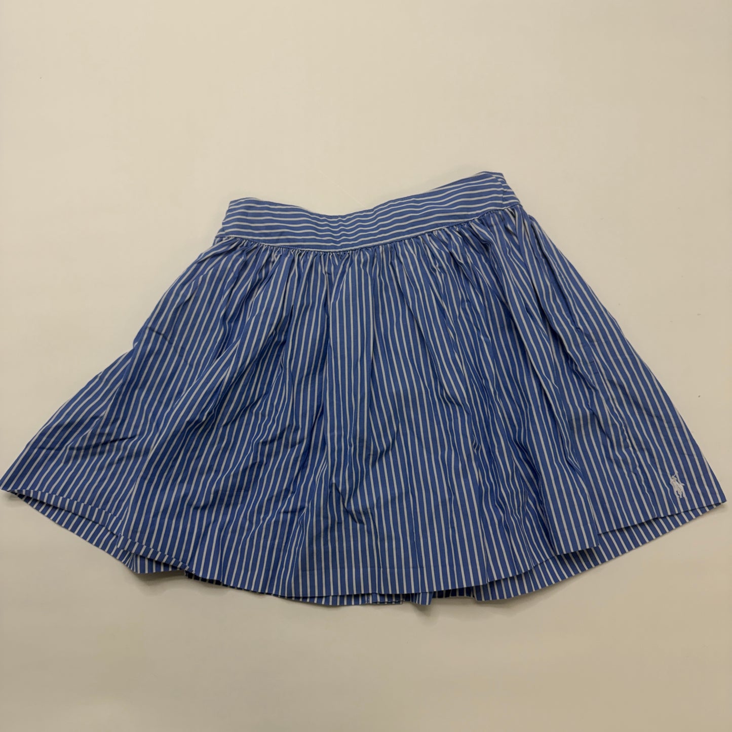 Polo Ralph Lauren Girls Blue and White Striped Cotton Button-Front Skirt, Size 10