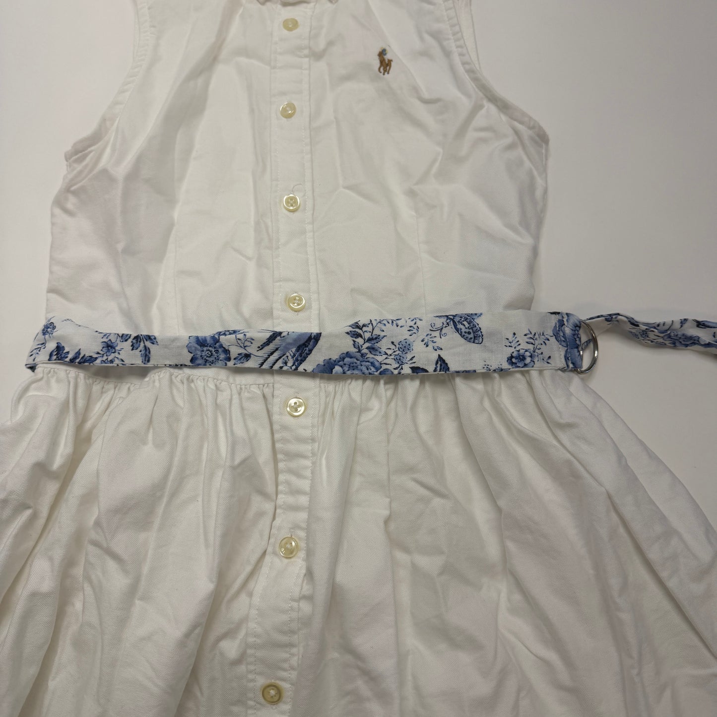 Polo Ralph Lauren Girls White Oxford Shirtdress, Sleeveless Belted Dress, Size 12