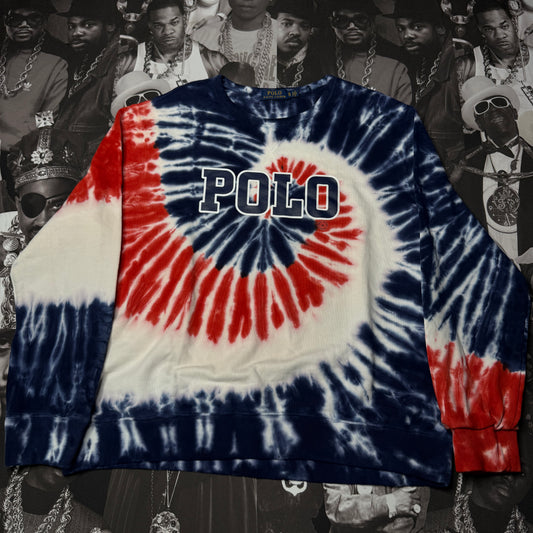 Polo Ralph Lauren USA Flag Color Tie Dye Pinwheel Graphic Sweatshirt Pullover XL