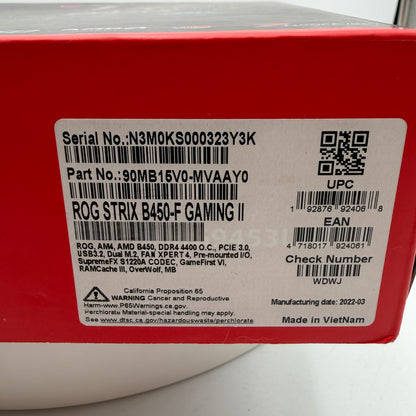 ROG STRIX B450-F Gaming II Motherboard AMD New Open Box