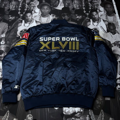 Rare 2013 Super Bowl XLVIII Bomber Jacket Broncos Seahawks Starter Manning sz XL