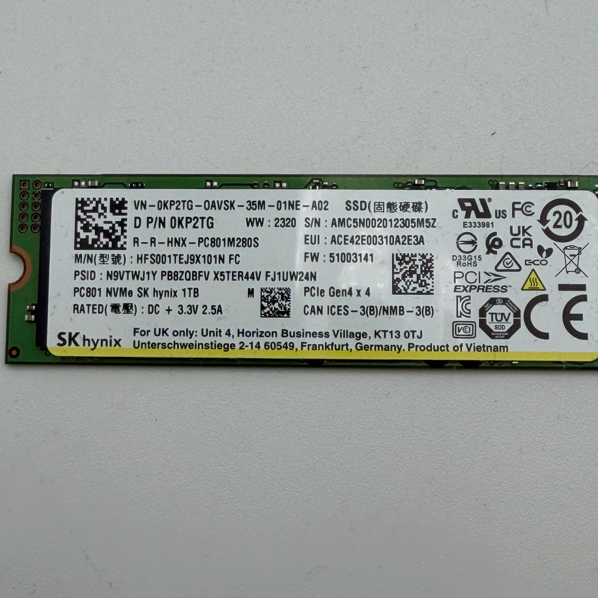SK Hynix PC801 1TB NVMe SSD Black - Used A