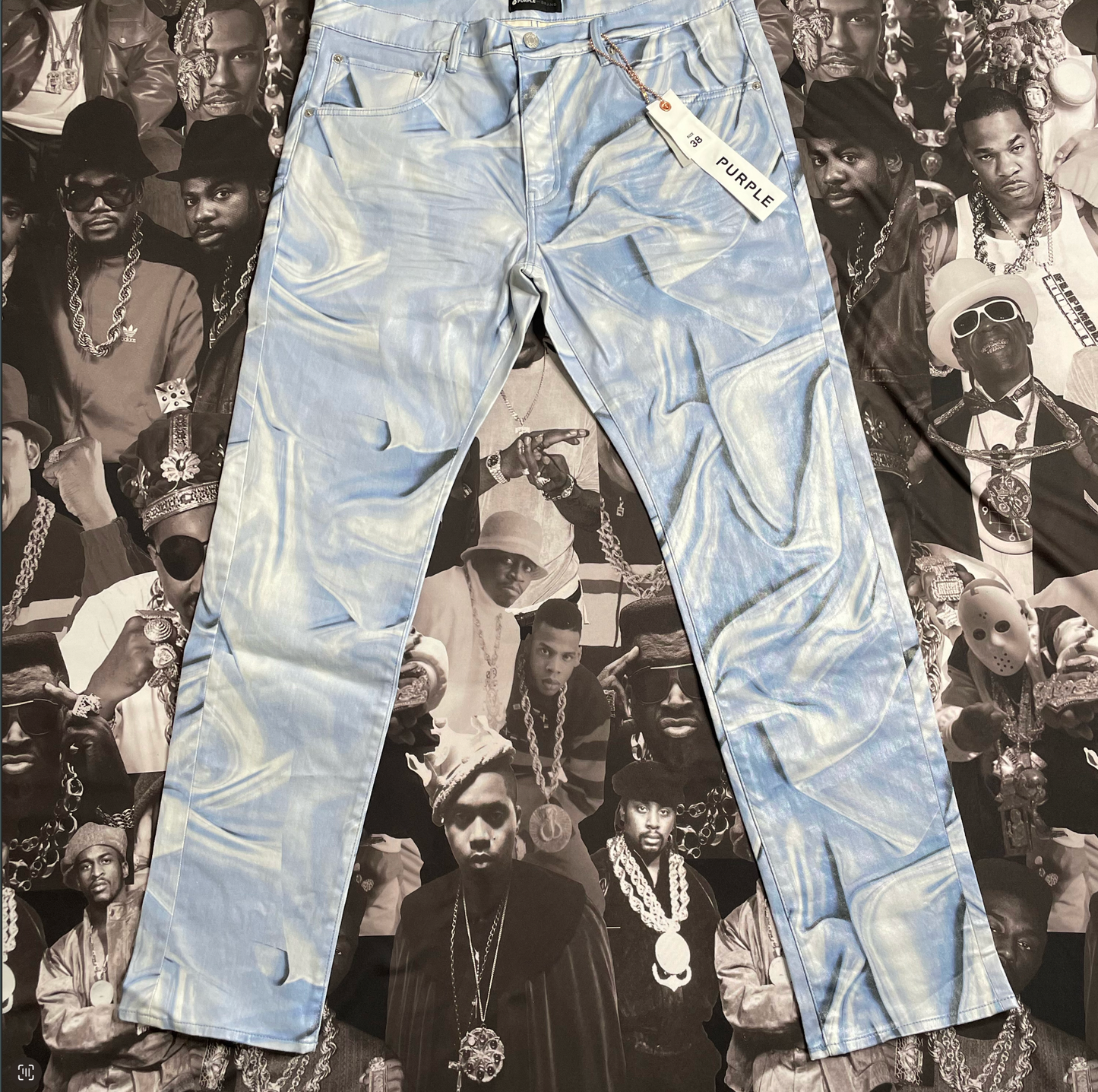 Purple Brand P001 Low Rise Skinny Jeans - Placid Blue Digital Wrinkle With Film P001-PDPF223