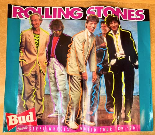Original 1990 Rolling Stones Steel Wheels Tour Promo Poster 19 x 15 Budweiser AD