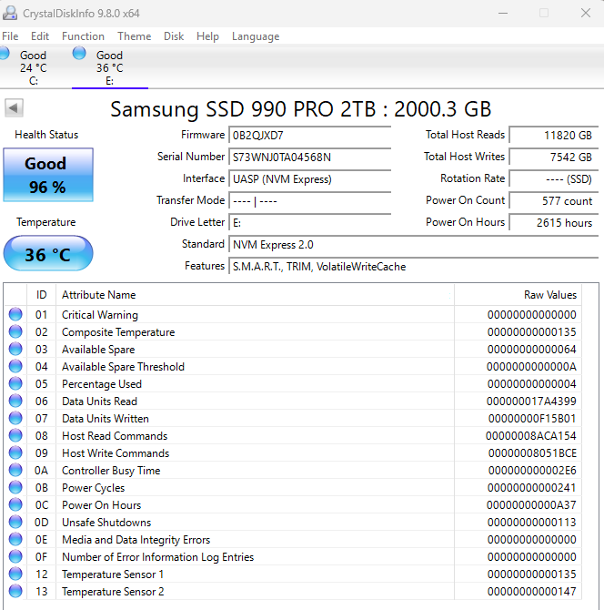 Samsung 990 Pro 2TB SSD NVMe M.2