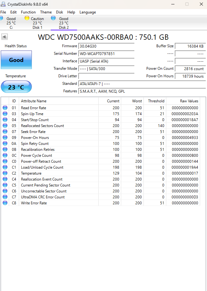 WD Western Digital 750GB 7.2K SATA 3.5" HDD WD7500AAKS