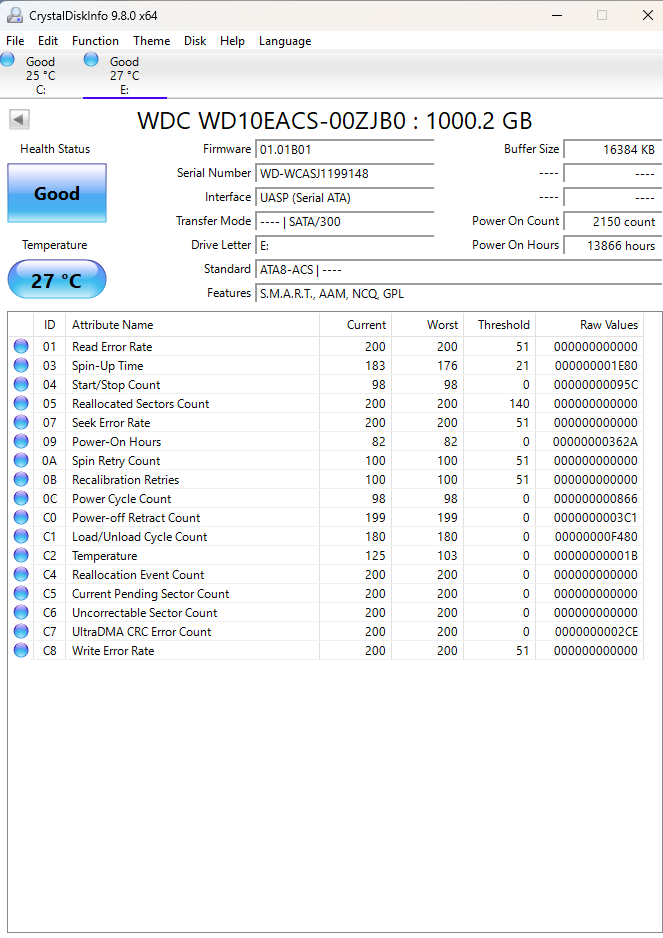 WD Caviar SE16 WD10EACS 1TB 3.5" SATA Hard Drive 5400RPM 16MB GP - Silver
