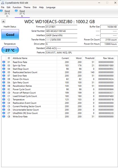 WD Caviar SE16 WD10EACS 1TB 3.5" SATA Hard Drive 5400RPM 16MB GP - Silver