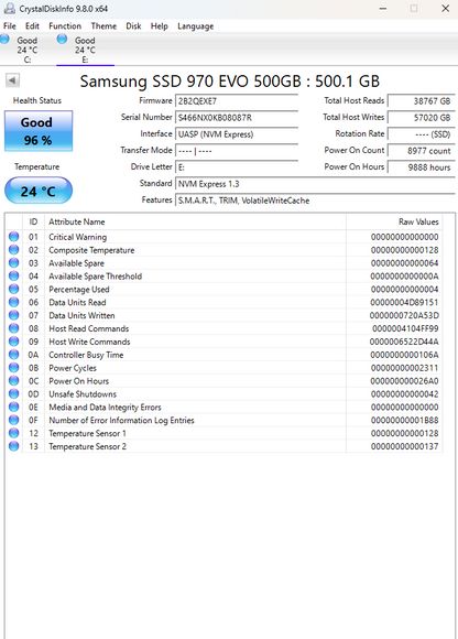 Samsung 970 EVO 500GB NVMe M.2 SSD Internal Drive