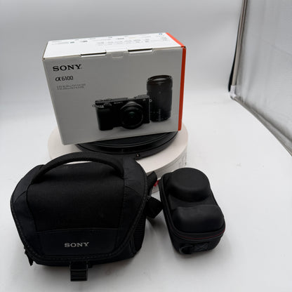 Sony A6100 Digital Camera Black Kit w/ Extras 1104 Shutter Count