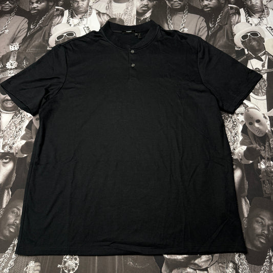Theory Shirt Mens XXL Black Henley Short Sleeve Performance Tee Crew Neck Stretch Casual