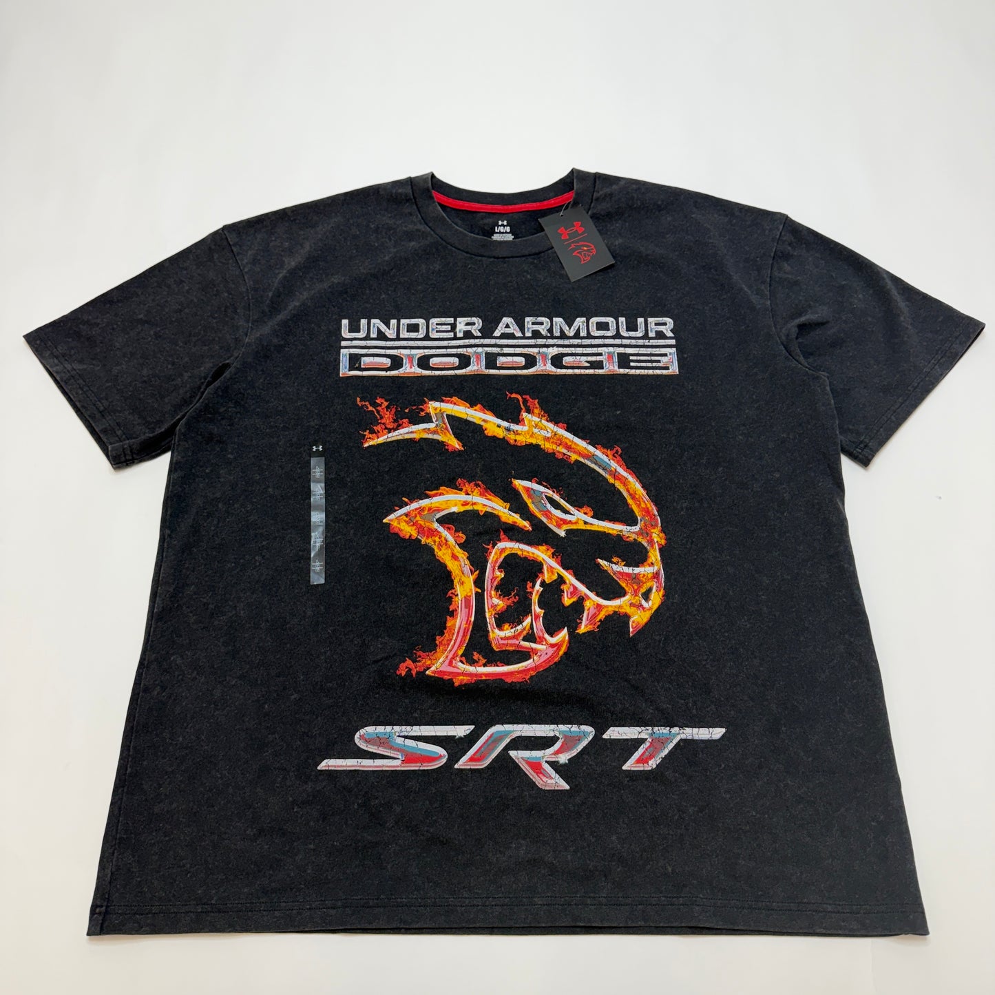 Under Armour x Dodge SRT Hellcat Tee, Men's Large, Washed Black Chrome Flame