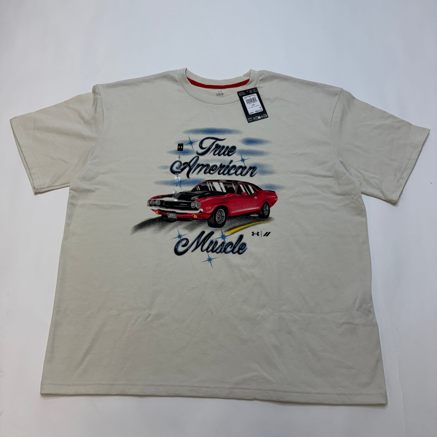 Under Armour x Dodge True American Muscle Tee Men's Size L Cream Hellcat Airbrush