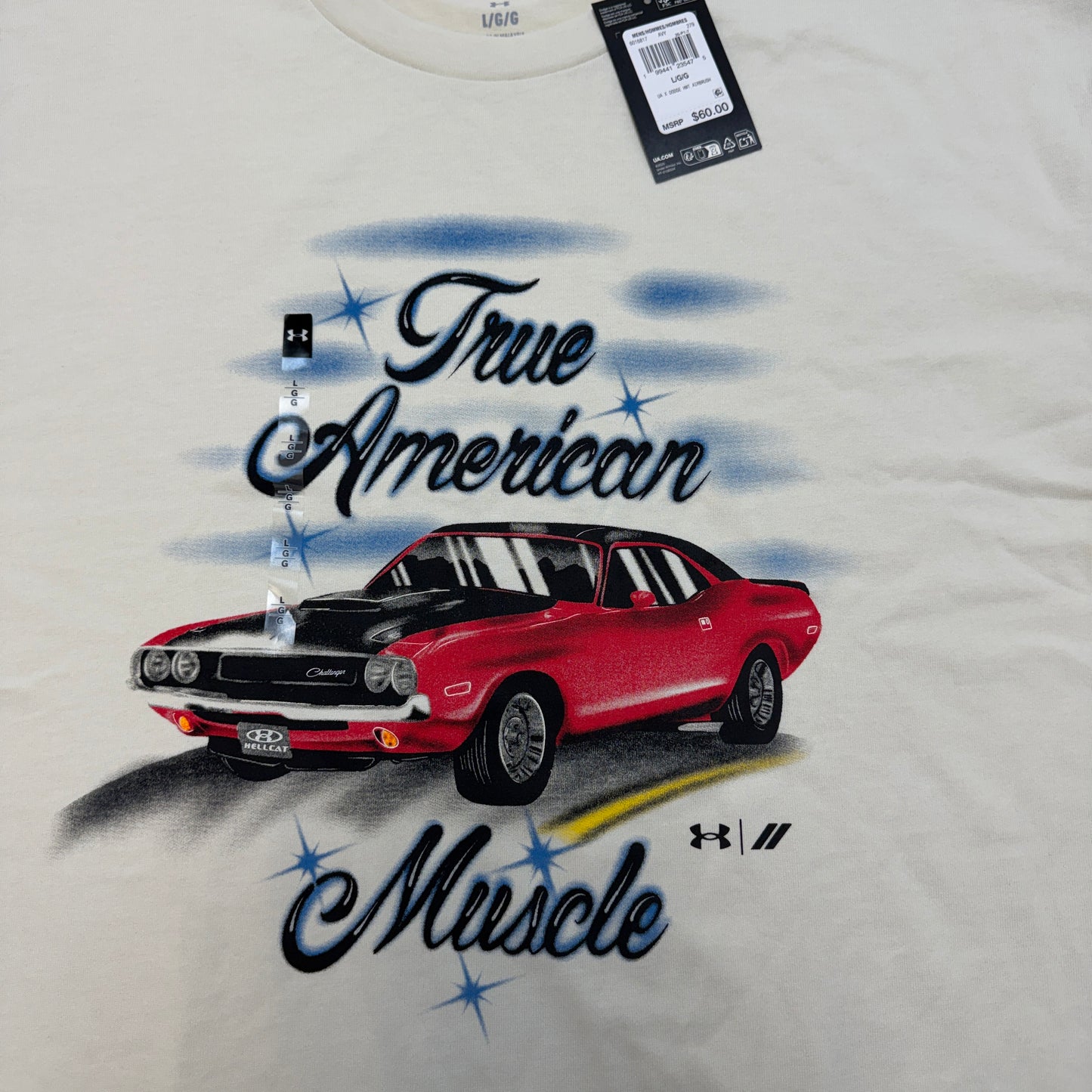 Under Armour x Dodge True American Muscle Tee Men's Size L Cream Hellcat Airbrush