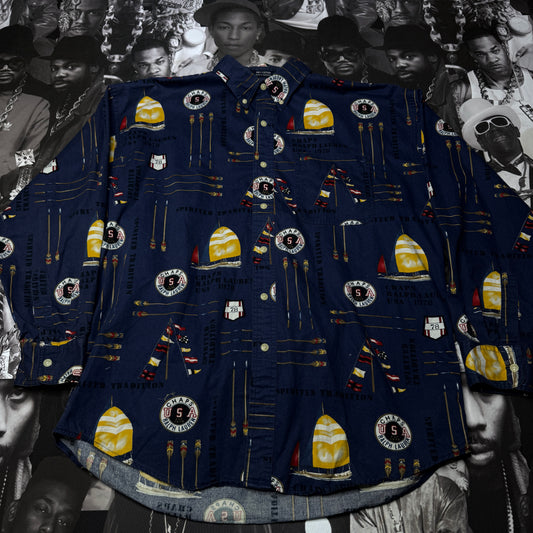 Vintage 90's Chaps Ralph Lauren Nautical Allover Print Button Down Shirt SZ Large