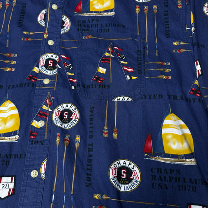 Vintage 90's Chaps Ralph Lauren Nautical Allover Print Button Down Shirt SZ Large