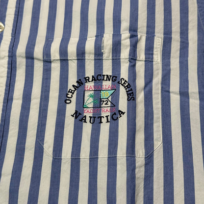 Vintage 90's Nautica Ocean Racing Series Embroidered Pocket Oversized Half Sleeve Button up SZ L