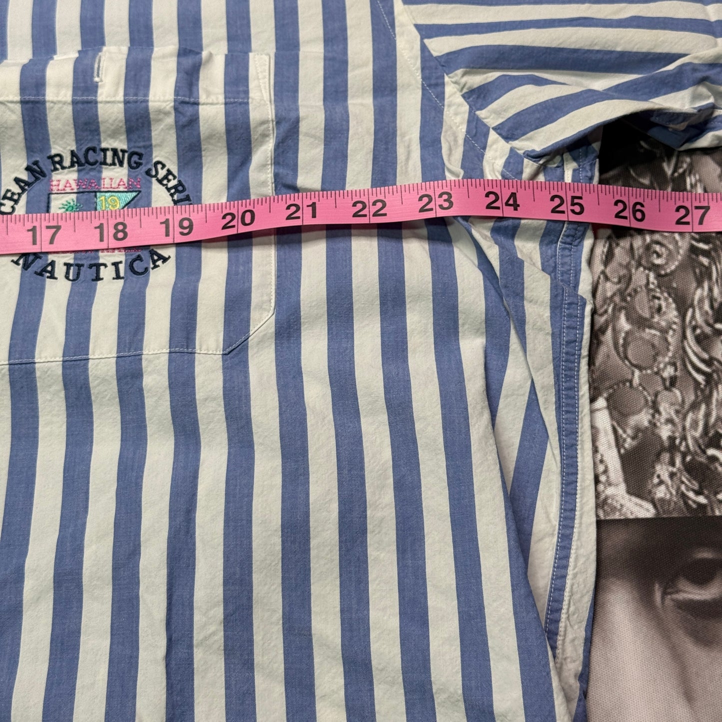 Vintage 90's Nautica Ocean Racing Series Embroidered Pocket Oversized Half Sleeve Button up SZ L