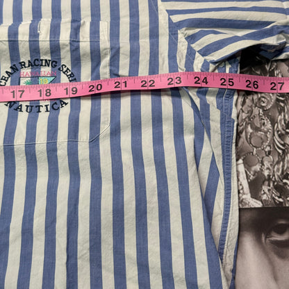 Vintage 90's Nautica Ocean Racing Series Embroidered Pocket Oversized Half Sleeve Button up SZ L