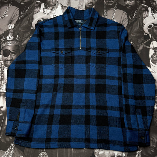 Vintage 90's Polo Ralph Lauren Plaid Wool Check Zip Henley sz L