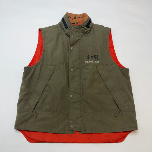 Tommy Hilfiger Vintage 90's Surplus Hooded Zip-Up Vest Men's Size L Olive Green & Orange