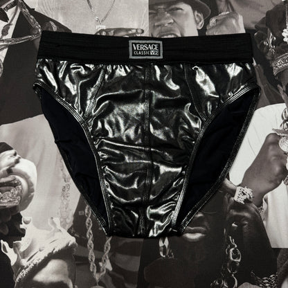 RARE Vintage 90's Versace V2 Classic Mens Metallic Silver Briefs Underwear sz XL