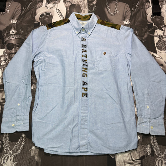 Vintage A Bathing Ape Bape 1st Camo Applique OXFORD Button Down Shirt SZ XL