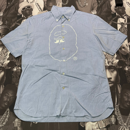 Vintage A Bathing Ape Mr Ape Short Sleeve OXFORD Button Down Shirt SZ L Bape