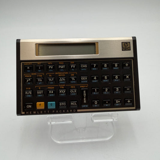 Vintage Hewlett Packard HP 12C Scientific Calculator with Case made in USA - Used - Brown