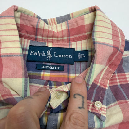 Vintage Polo Ralph Lauren Custom Fit Plaid Shirt Size L Blue