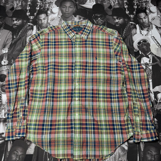Vintage Polo Ralph Lauren Madras Plaid Button Down Classic Fit Pony sz XL