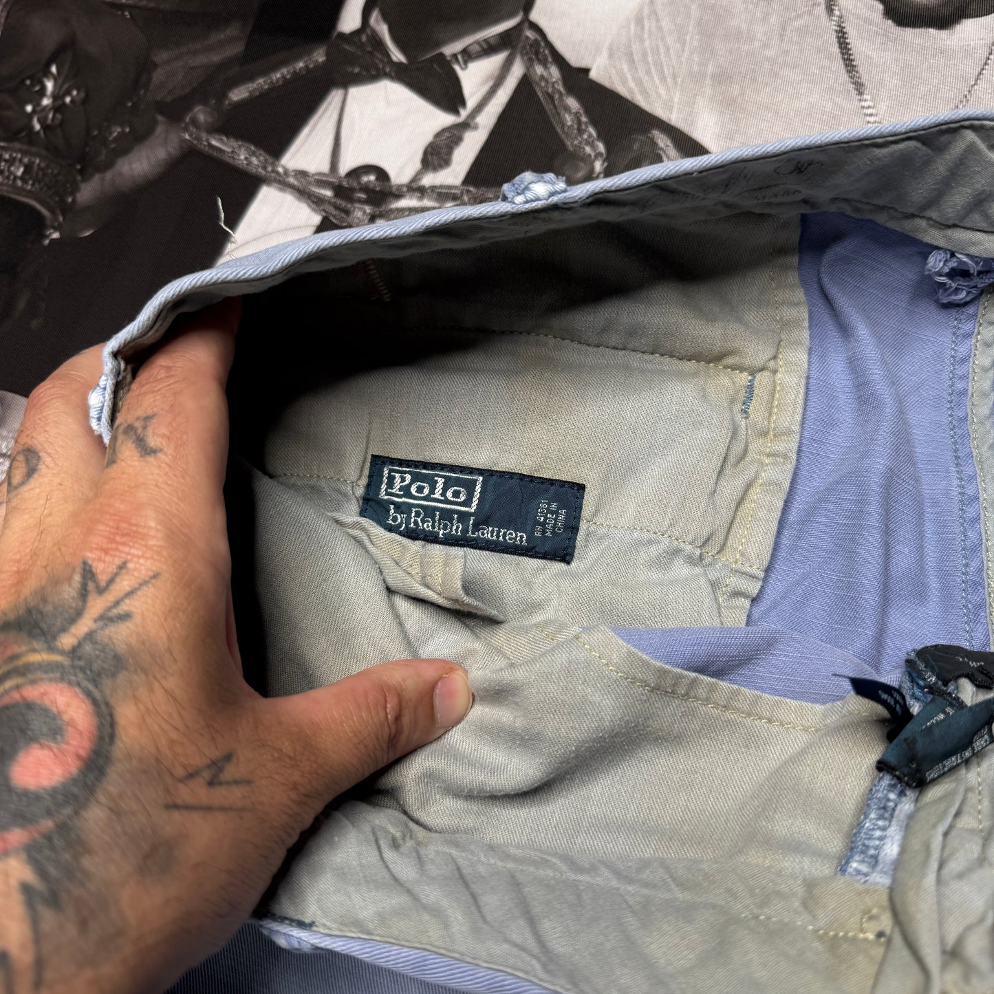 Vintage Polo Ralph Lauren Naval Tailors Blue Faded Cotton Chino Pants 38x32