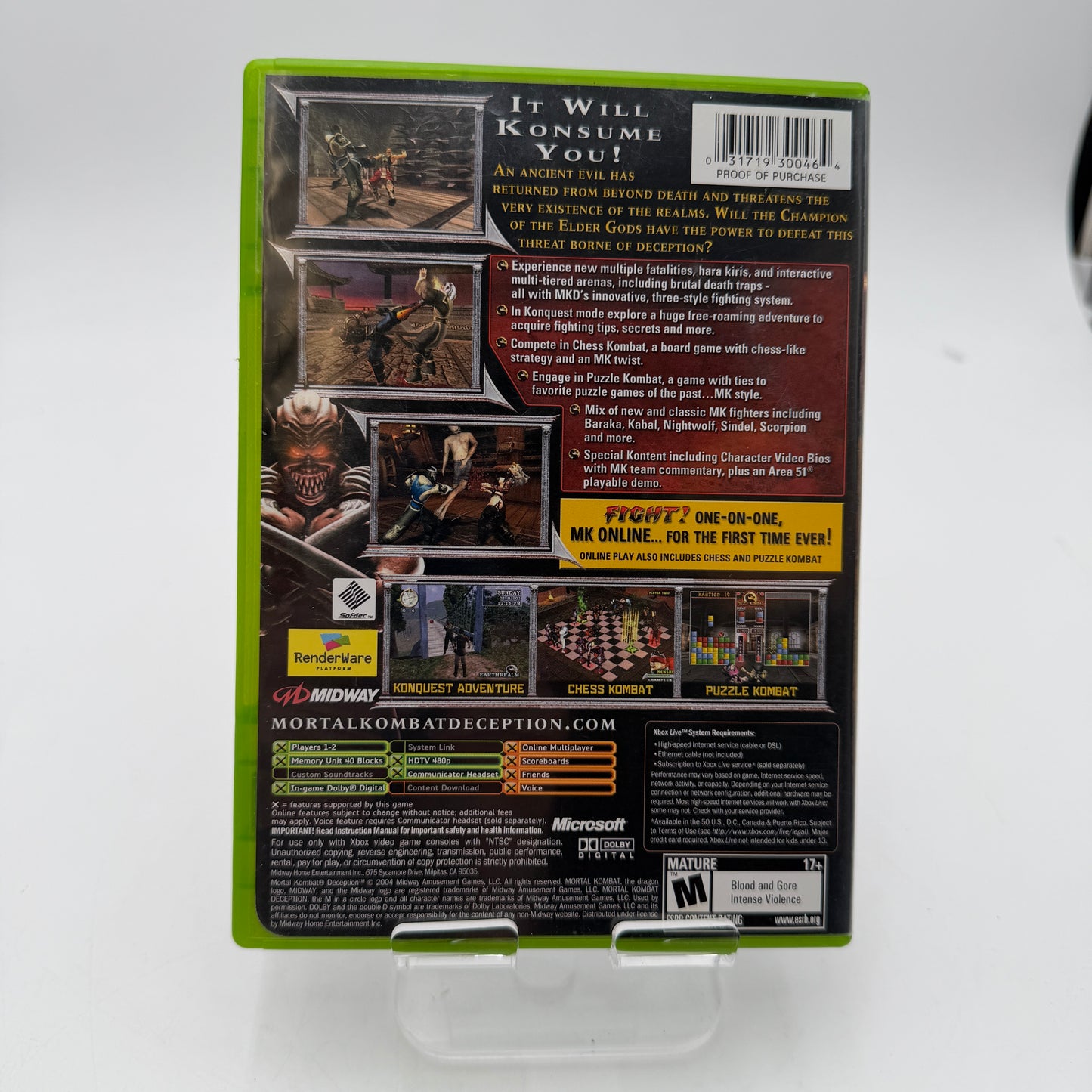 Xbox Mortal Kombat Deception Video Game - Used With Box