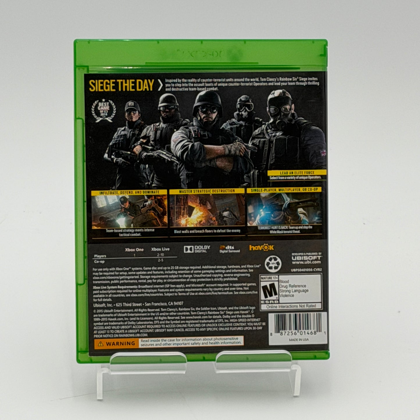 Xbox One Rainbow Six Siege Video Game with Box Used