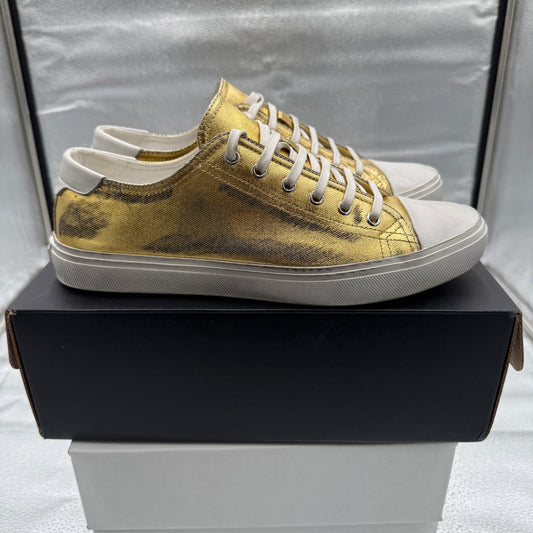 YSL Saint Laurent Bedford Low Distressed Metallic Gold Womens Sneakers Size 41/10.5 us