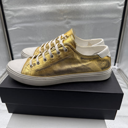 YSL Saint Laurent Bedford Low Distressed Metallic Gold Womens Sneakers Size 41/10.5 us