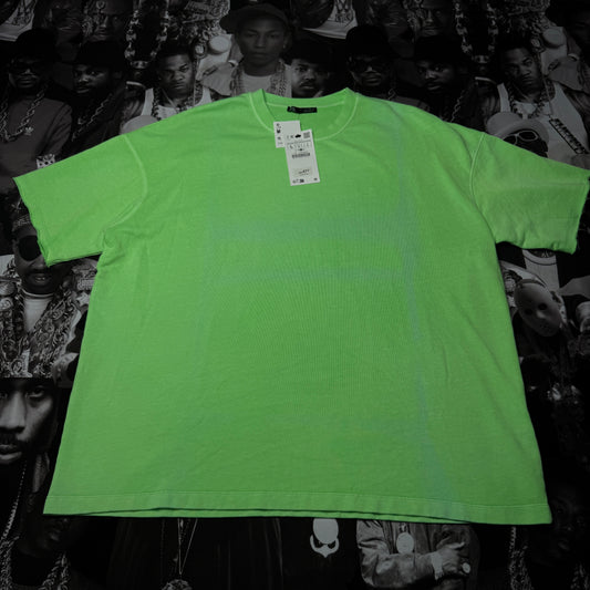 NWT Zara Freyed Sleeves Heavyweight Tee sz L Safety Green