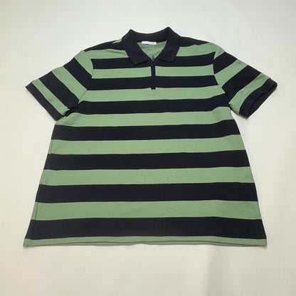 Zara Mens Mesh Short Sleeve Polo Shirt XL Green Black Used