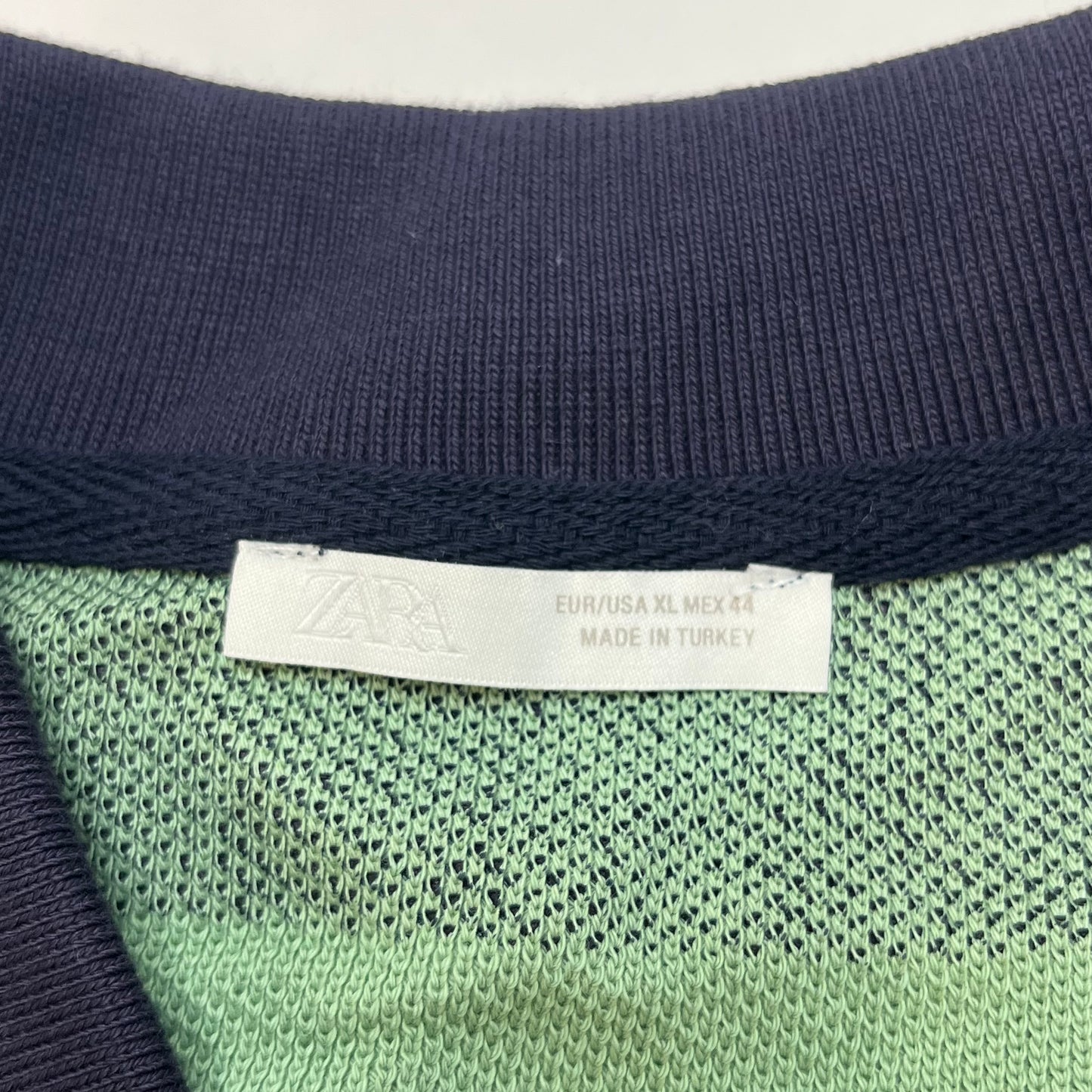 Zara Mens Mesh Short Sleeve Polo Shirt XL Green Black Used